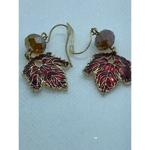 Red And Gold Leaf Earrings